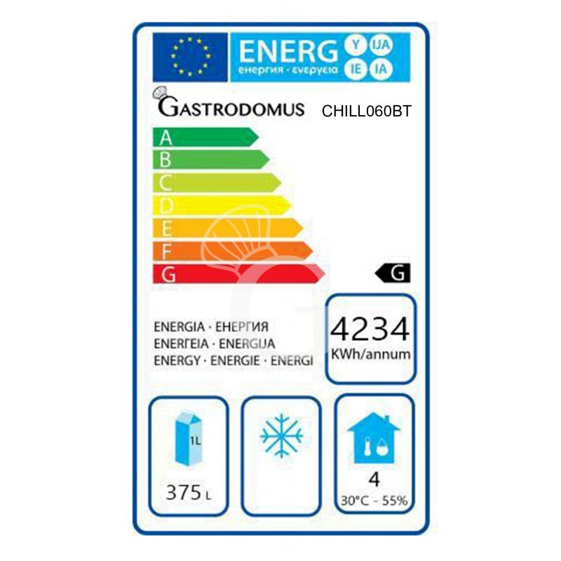 Scheda energetica armadio frigo negativo ventilato - Temperatura -18°C /-22°C - capacità 600 Lt