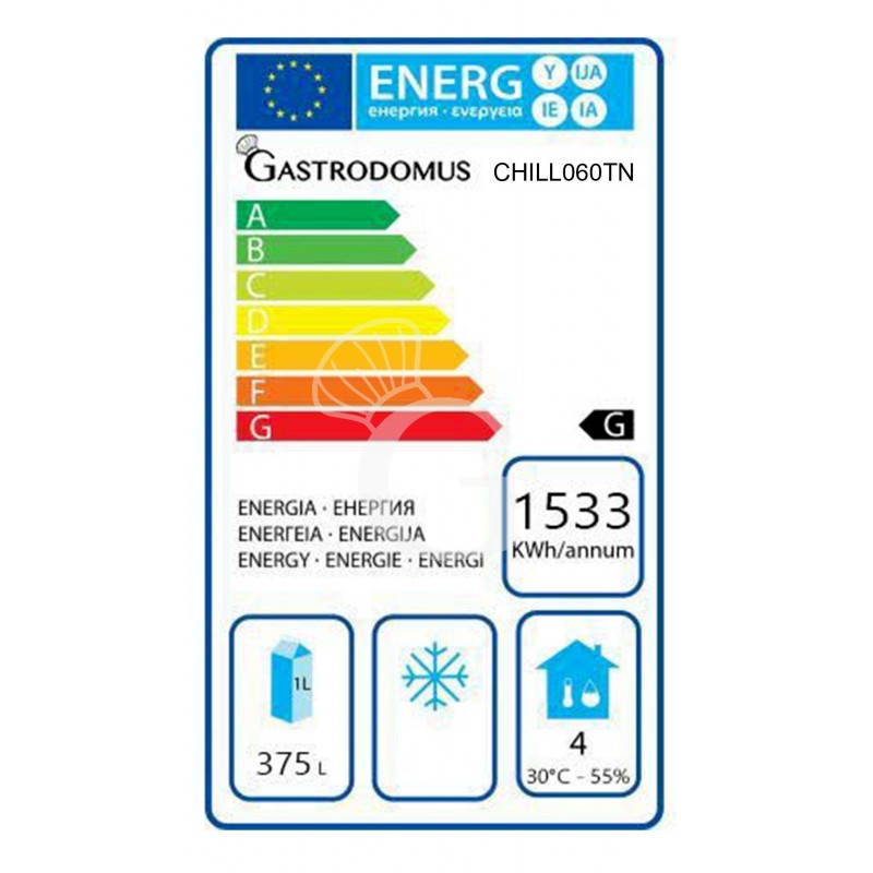 Scheda energetica armadio refrigerato in acciaio inox - Ventilato - 600 Lt - Temp. 0°C/+10°C