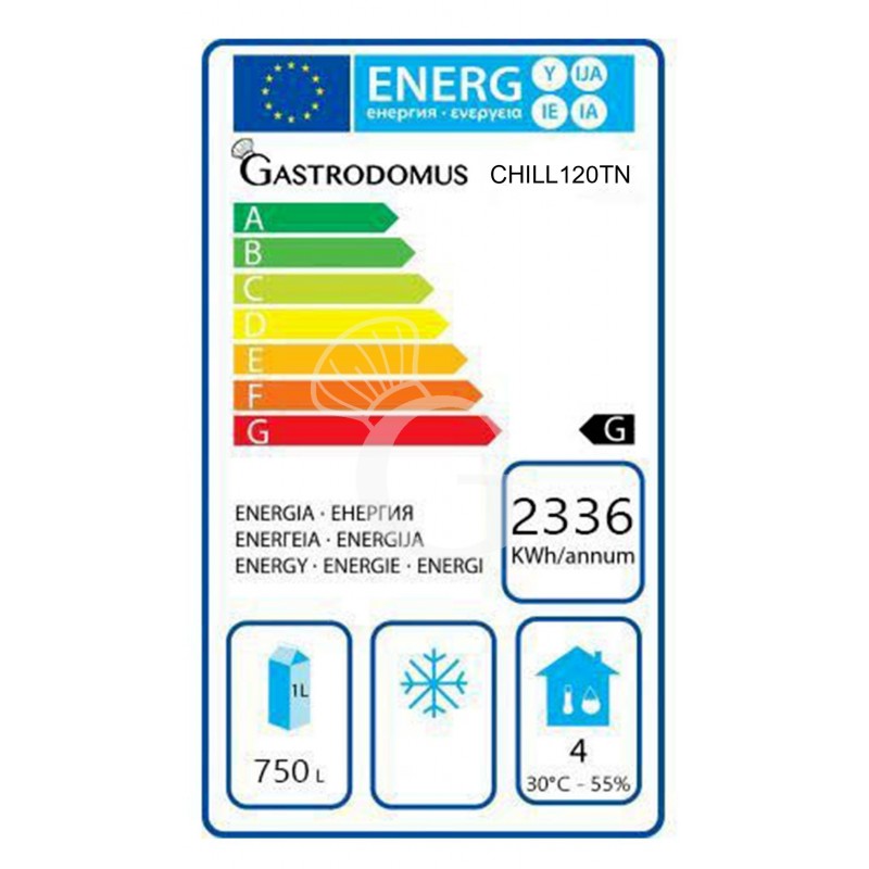 Scheda energetica armadio refrigerato in inox 2 porte - Ventilato - 1200 Lt - Temperatura 0/+10°
