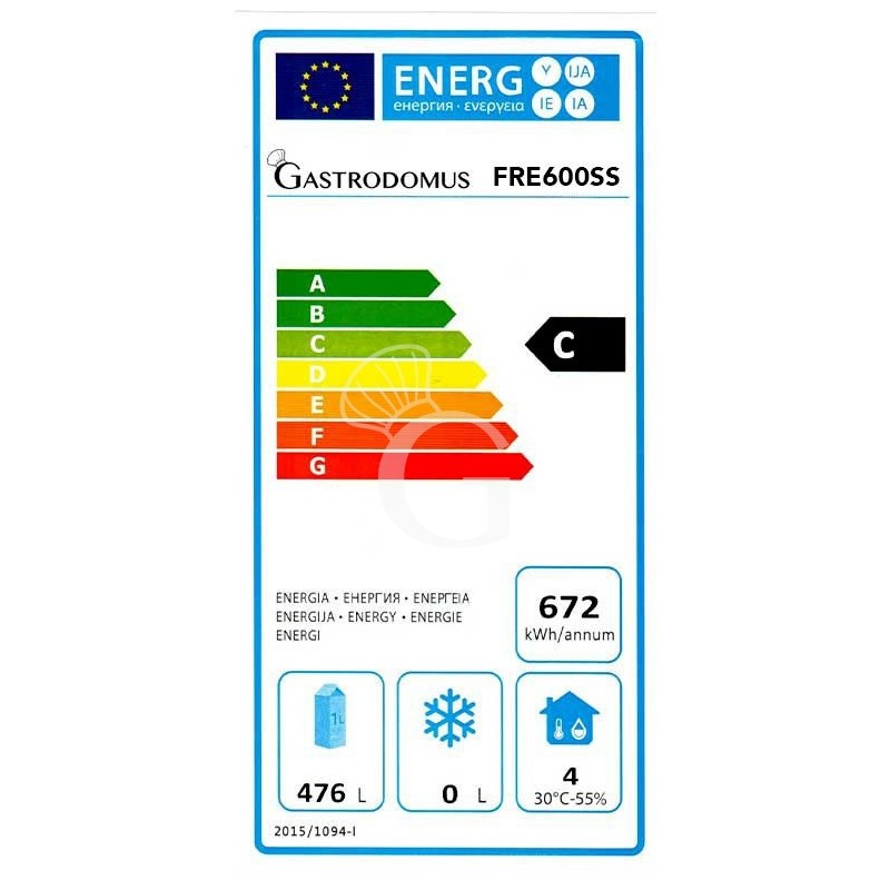 Scheda energetica armadio refrigerato statico - in INOX - temperatura +2°C/+8°C - capacità 570 LT