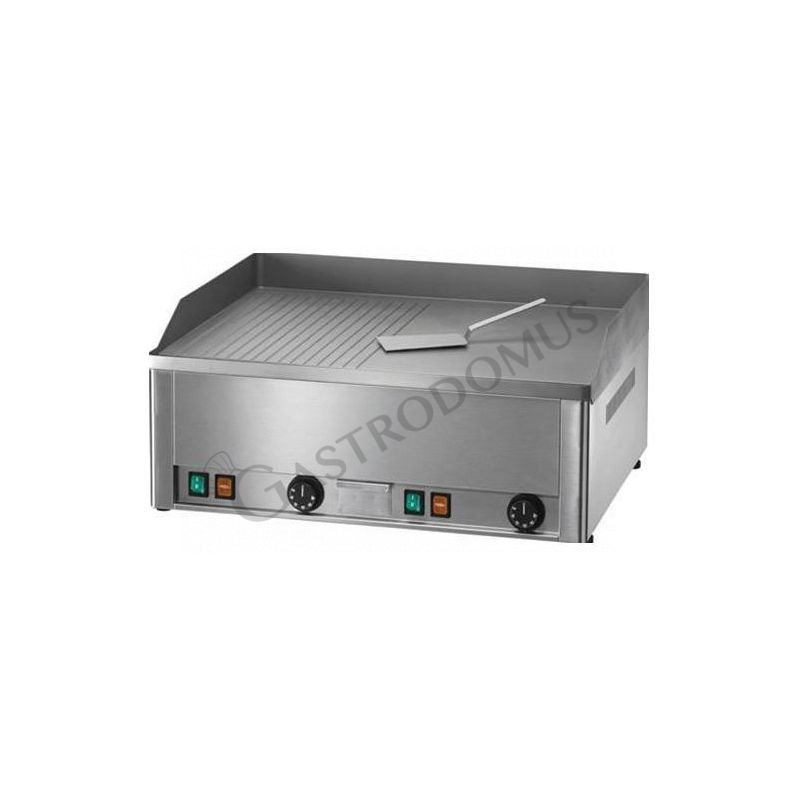 Fry Top elettrico da banco piastra liscia e rigata doppia in acciaio sabbiato 6000 W Trifase Fry Top elettrico da banco piastra liscia e rigata doppia in acciaio sabbiato 6000 W Trifase