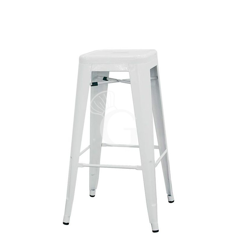 Sgabello Pyramid con struttura e seduta in metallo verniciato, colore bianco