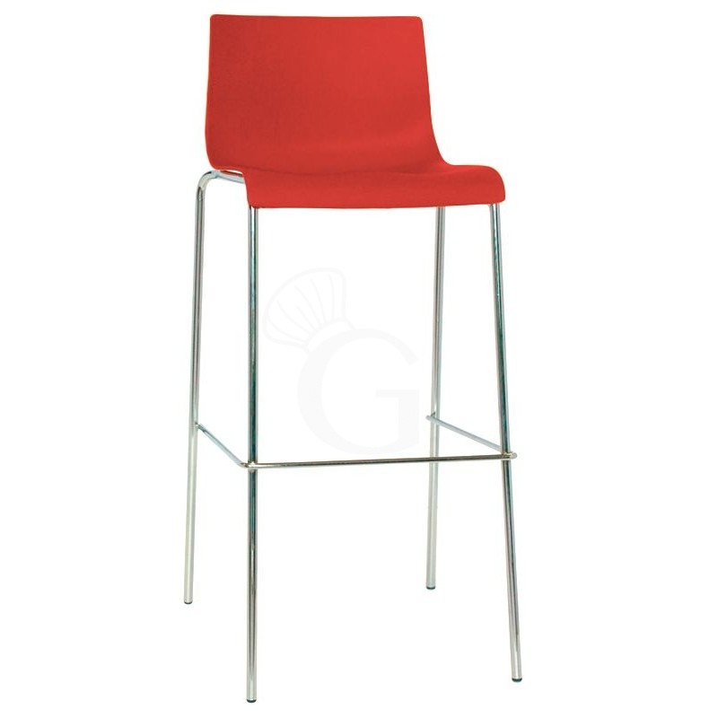 Sgabello Odeon con struttura in acciaio cromato seduta e schienale in polipropilene, colore rosso Sgabello Odeon con struttura in acciaio cromato seduta e schienale in polipropilene, colore rosso