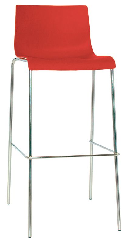 Sgabello Odeon con struttura in acciaio cromato seduta e schienale in polipropilene, colore rosso