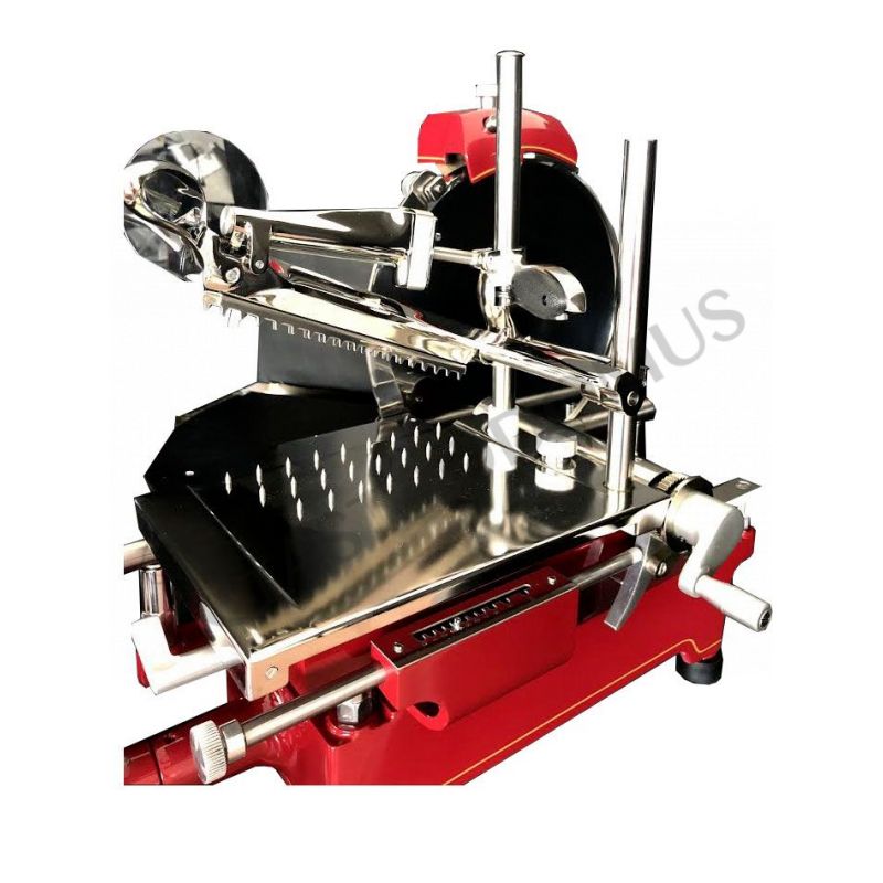 Affettatrice a volano in alluminio con verniciatura a fuoco, lama diametro 350 mm, taglio utile L 270 x H 240 mm