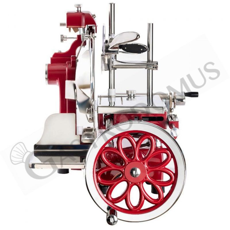 Affettatrice a volano in alluminio con verniciatura a fuoco, lama diametro 350 mm, taglio utile L 270 x H 240 mm