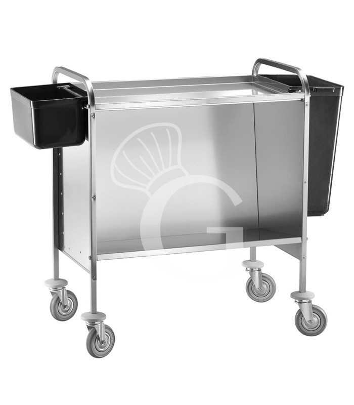 Carrello accessoriato portapiatti vassoi e teglie in acciaio inox e piano superiore in inox - L 910 mm x P 570 mm x H 1010 mm