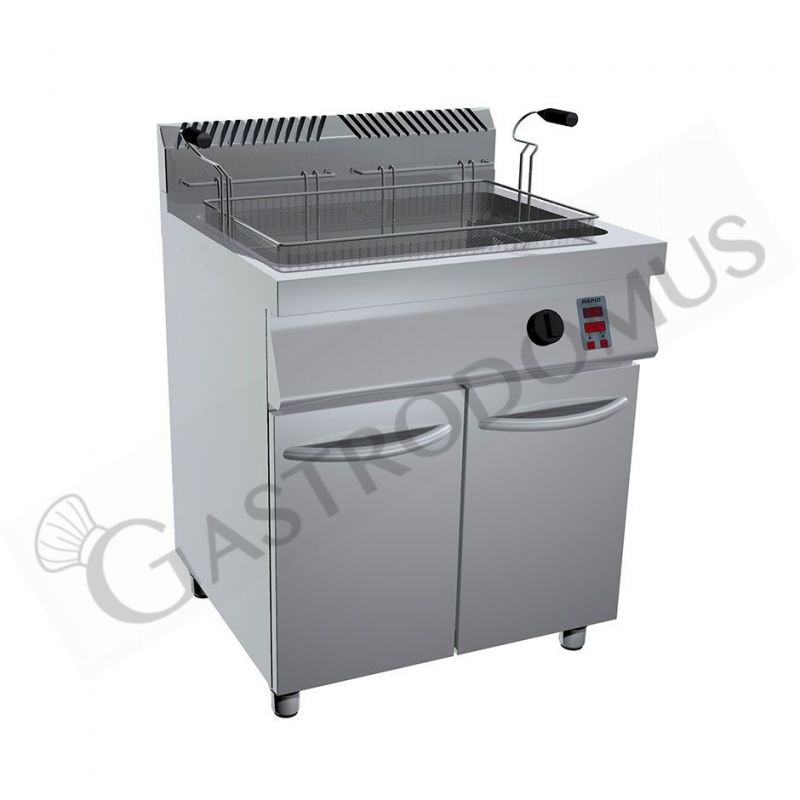 Friggitrice elettronica a gas per pasticceria su mobile 1 vasca 45 LT L 800 mm x P 730 mm x H 900 mm Friggitrice elettronica a gas per pasticceria su mobile 1 vasca 45 LT L 800 mm x P 730 mm x H 900 mm