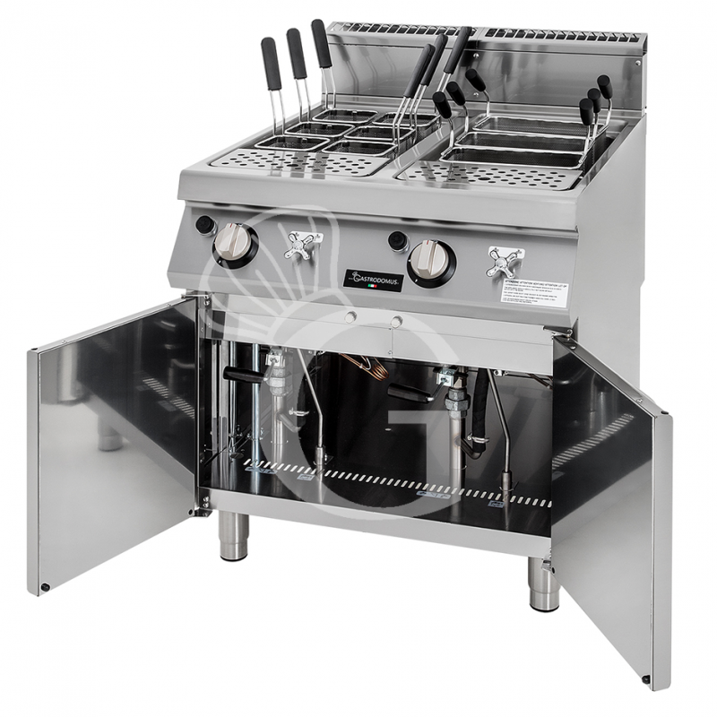 Cuocipasta professionale a gas su mobile chiuso 2 vasche 40 LT + 40 LT L 800 mm x P 900 mm x H 870 mm