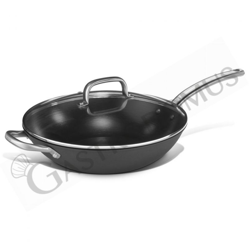 Wok in ferro ultraleggero antiaderente fondo induzione coperchio diametro 320 mm x H 80 mm