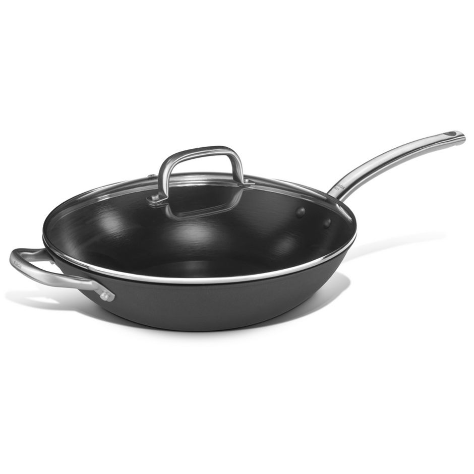 Wok in ferro ultraleggero antiaderente fondo induzione coperchio diametro 320 mm x H 80 mm