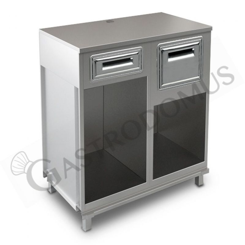 Bancone bar per macchina caffè con top in inox, cassetto di servizio e tramoggia battifiltro - L 1000 mm x P 550 mm x H 1140 mm Bancone bar per macchina caffè con top in inox, cassetto di servizio e tramoggia battifiltro - L 1000 mm x P 550 mm x H 1140 mm