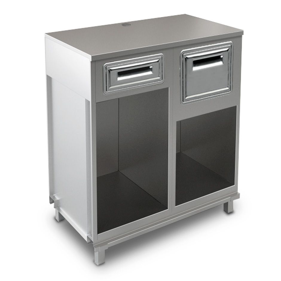 Bancone bar per macchina caffè con top in inox, cassetto di servizio e tramoggia battifiltro - L 1000 mm x P 550 mm x H 1140 mm