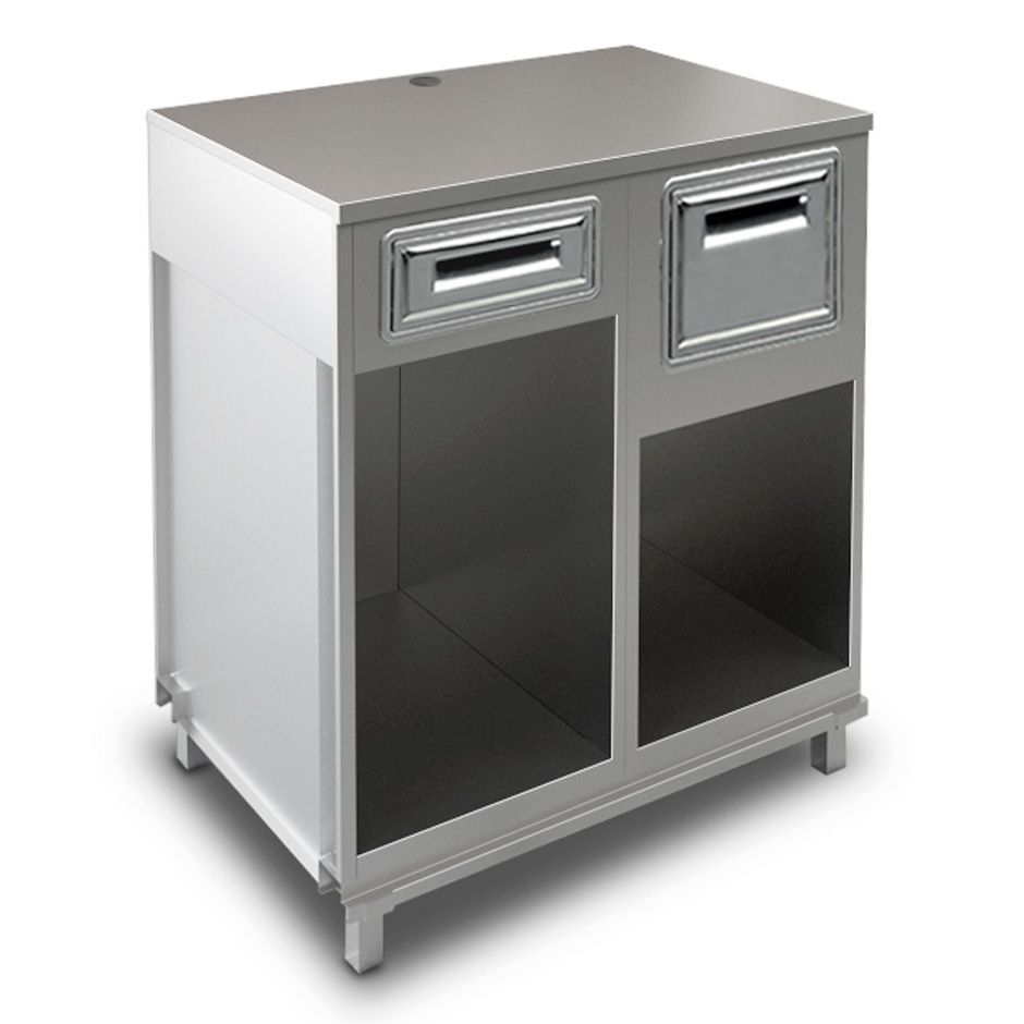 Bancone bar per macchina caffè con top in inox, cassetto di servizio e tramoggia battifiltro - L 1000 mm x P 670 mm x H 1140 mm