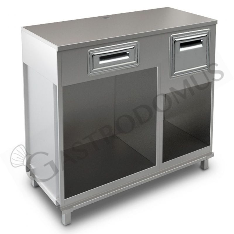Bancone bar per macchina caffè con top in inox, cassetto di servizio e tramoggia battifiltro - L 1250 mm x P 550 mm x H 1140 mm Bancone bar per macchina caffè con top in inox, cassetto di servizio e tramoggia battifiltro - L 1250 mm x P 550 mm x H 1140 mm
