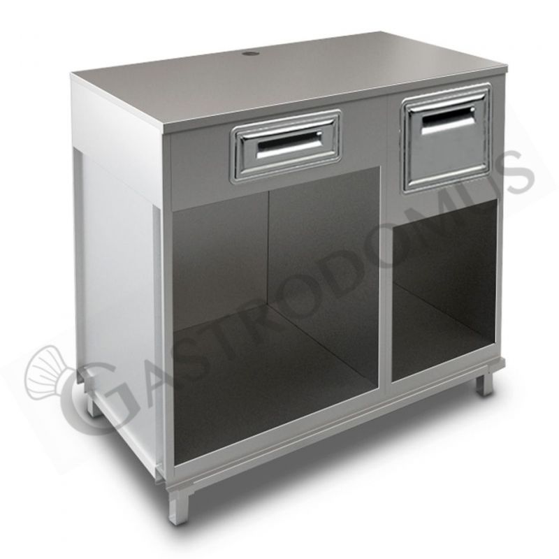Bancone bar per macchina caffè con top in inox, cassetto di servizio e tramoggia battifiltro - L 1250 mm x P 670 mm x H 1140 mm Bancone bar per macchina caffè con top in inox, cassetto di servizio e tramoggia battifiltro - L 1250 mm x P 670 mm x H 1140 mm