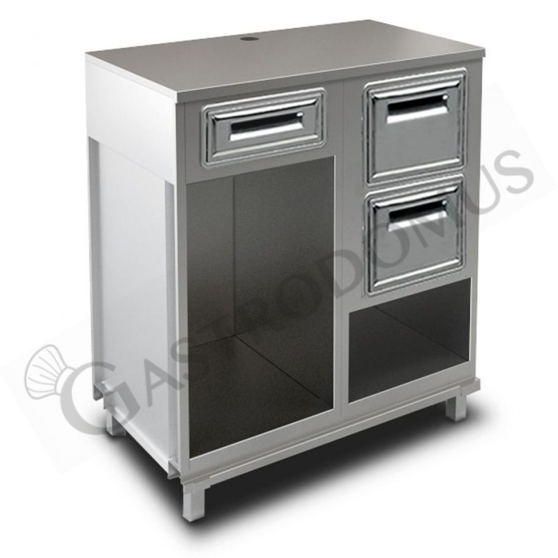 Bancone con top inox, cassetto di servizio e tramoggia battifiltro con riserva - L 1000 mm x P 550 mm x H 1140 mm Bancone con top inox, cassetto di servizio e tramoggia battifiltro con riserva - L 1000 mm x P 550 mm x H 1140 mm