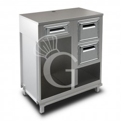 Bancone con top inox, cassetto di servizio e tramoggia battifiltro con riserva - L 1000 mm x P 670 mm x H 1140 mm