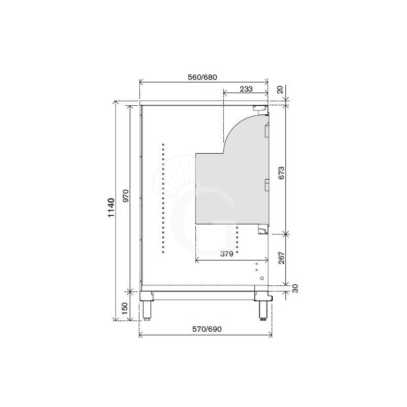 Bancone con top inox, cassetto di servizio e tramoggia battifiltro con riserva - L 1000 mm x P 670 mm x H 1140 mm