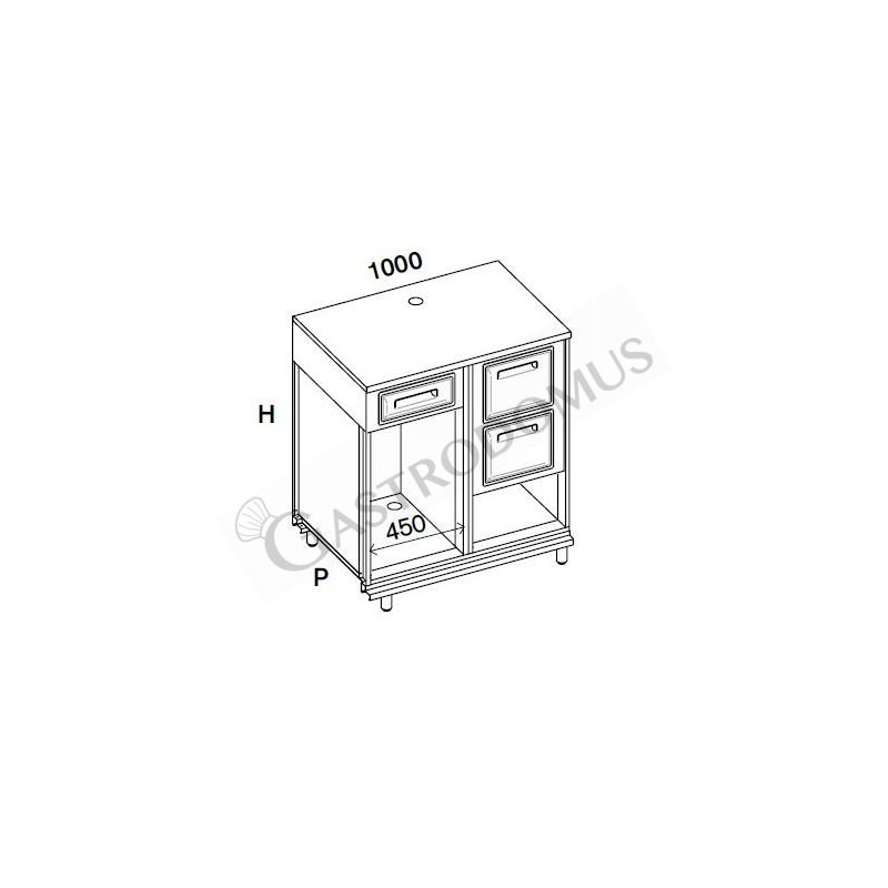 Bancone con top inox, cassetto di servizio e tramoggia battifiltro con riserva - L 1000 mm x P 550 mm x H 1140 mm