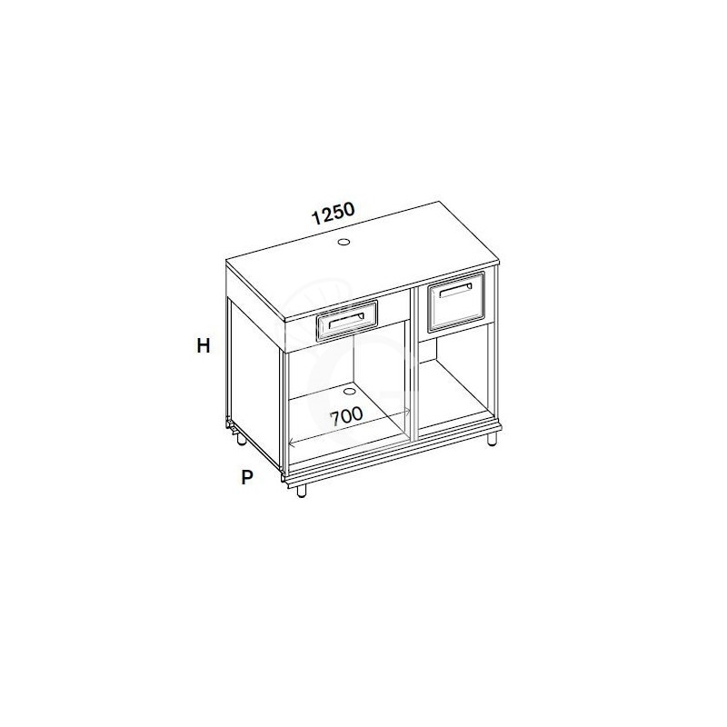 Bancone bar per macchina caffè con top in inox, cassetto di servizio e tramoggia battifiltro - L 1250 mm x P 670 mm x H 1140 mm