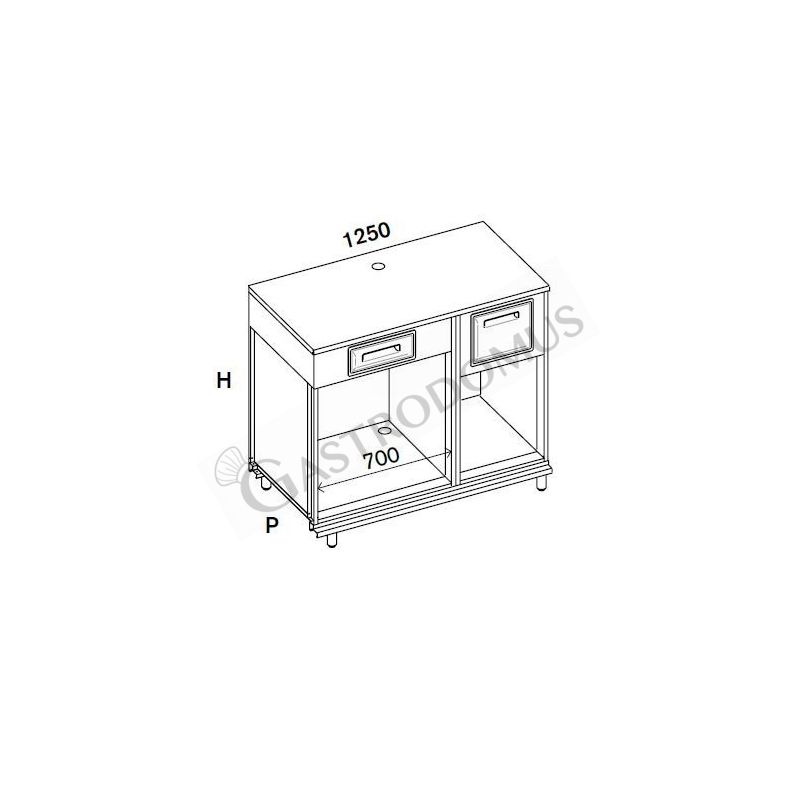 Bancone bar per macchina caffè con top in inox, cassetto di servizio e tramoggia battifiltro - L 1250 mm x P 550 mm x H 1140 mm