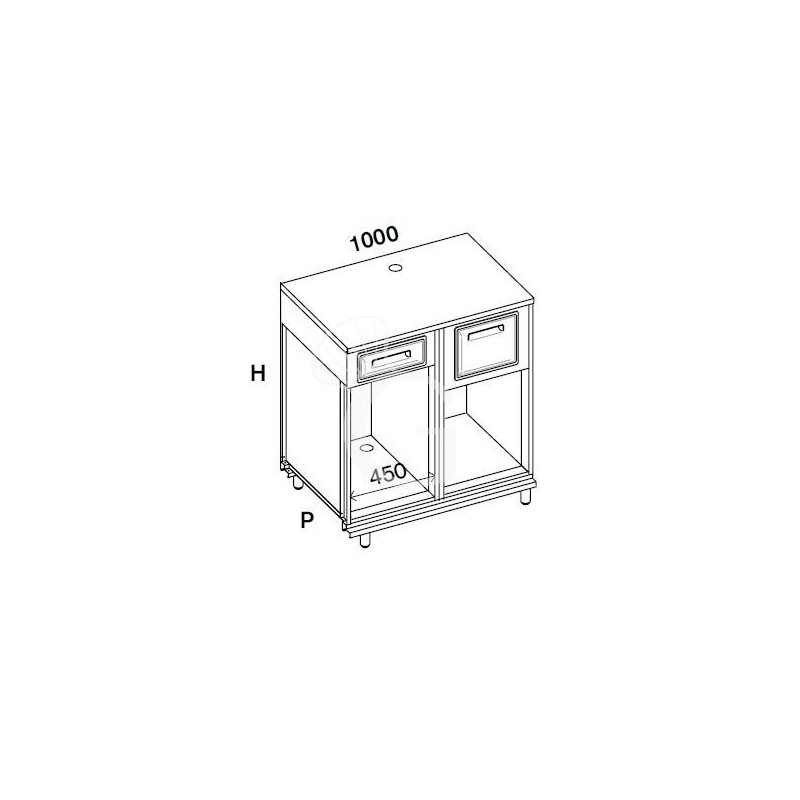 Bancone bar per macchina caffè con top in inox, cassetto di servizio e tramoggia battifiltro - L 1000 mm x P 550 mm x H 1140 mm