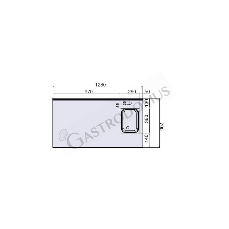 Scheda tecnica Tavolo Refrigerato con Lavello 2 porte Prof. 700 mm per griglie GN1/1