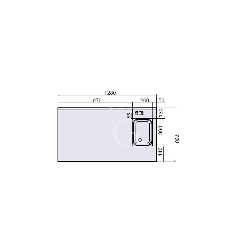 Scheda tecnica Tavolo Refrigerato con Lavello e alzatina 2 porte Prof. 700 mm per griglie GN1/1