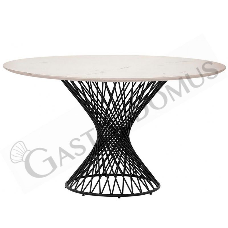 Tavolo rotondo da esterno in metallo verniciato e piano in marmo sintetico con diametro 1350 mm