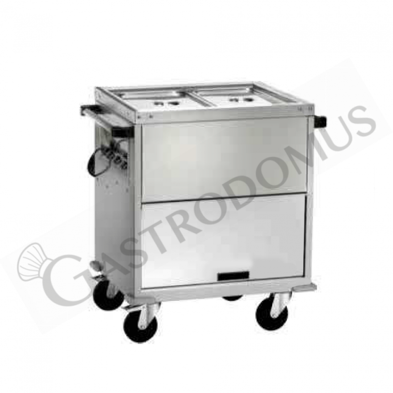 Carrello termico armadiato bagnomaria a temperatura differenziata per 2 bacinelle GN1/1 - L 960 mm x P 680 mm x H 920 mm