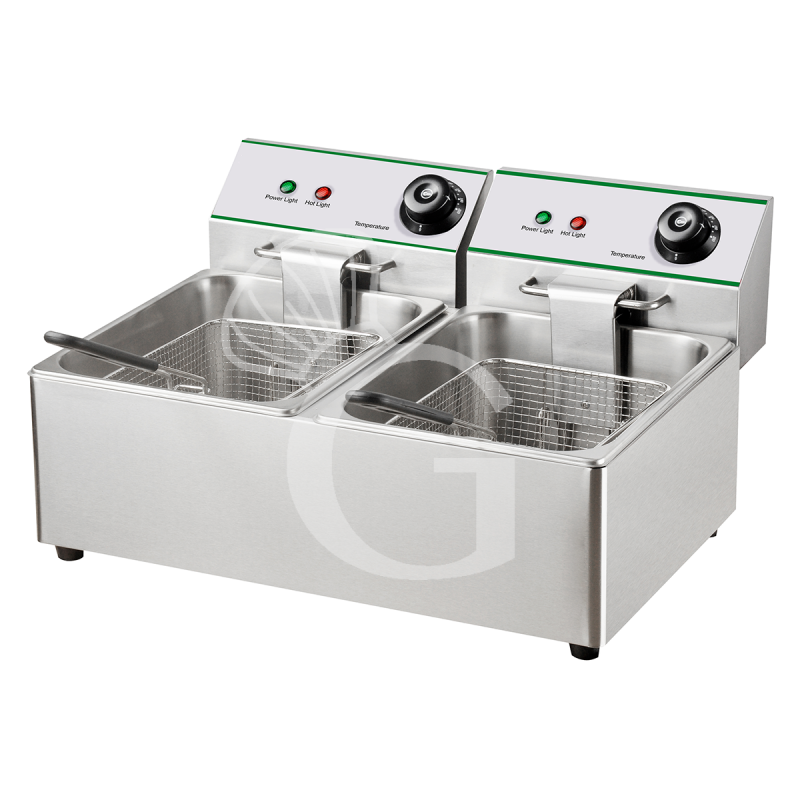 Friggitrice elettrica da banco 2 vasche 8 + 8 LT 2,85 + 2,85 KW Monofase