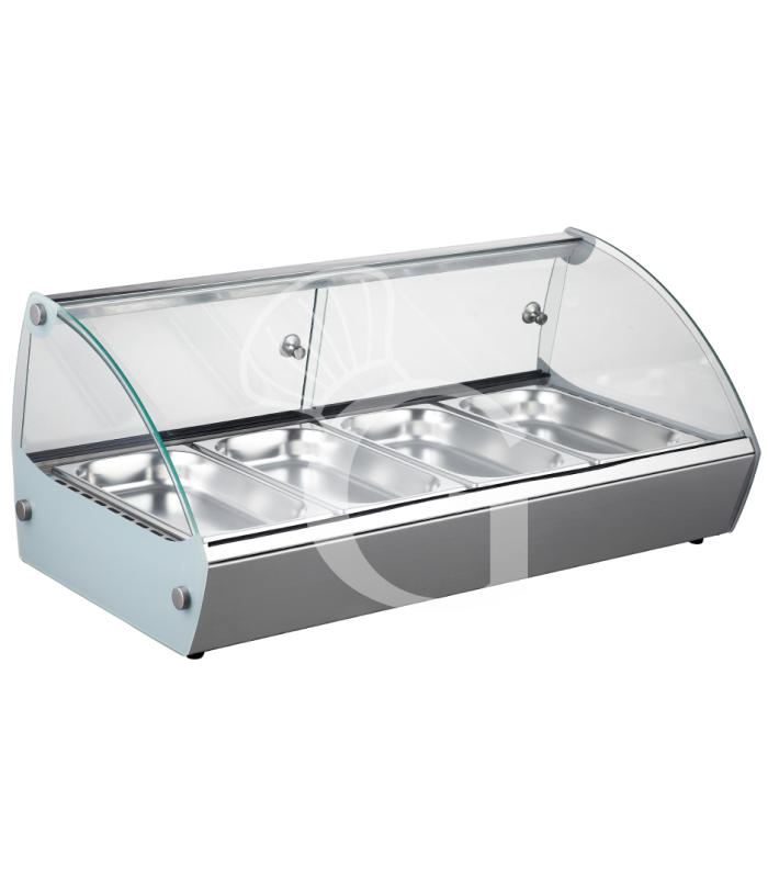 Vetrina Riscaldata inox e vetro 4 bacinelle GN1/3 H 40 mm L 773 mm x P 420 mm x H 336 mm
