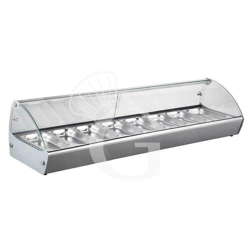 Vetrina Riscaldata inox e vetro 8 bacinelle GN1/3 H 40 mm L 1483 mm x P 420 mm x H 336 mm