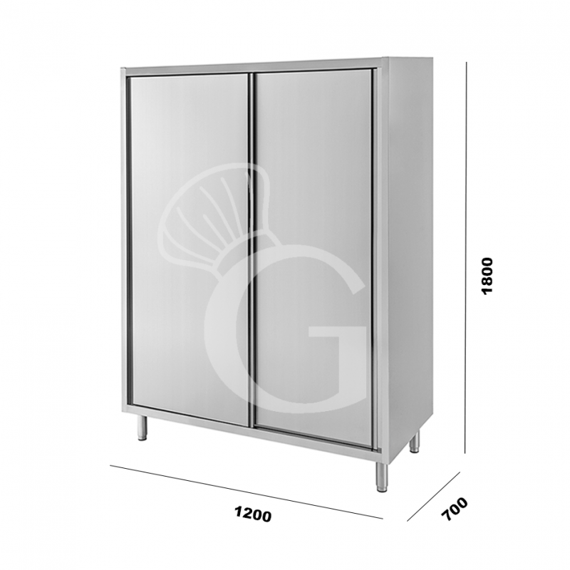 Armadio in acciaio inox con 2 porte scorrevoli, 3 ripiani, l 1200 x p 700 x h 1800 mm
