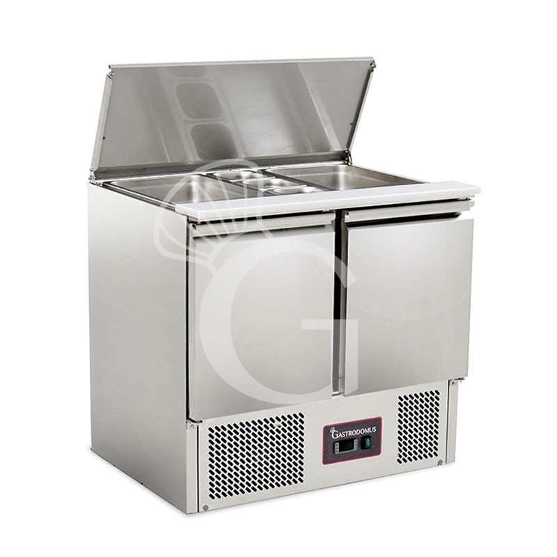 Saladette inox per 2 bacinelle GN1/1 + 3 bacinelle GN1/6 con 2 porte e coperchio