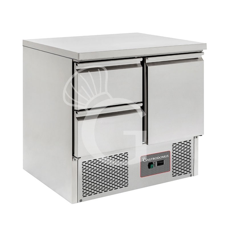 Saladette inox con 2 cassetti, 1 porta, piano in inox e temperatura +2°C/+8°C