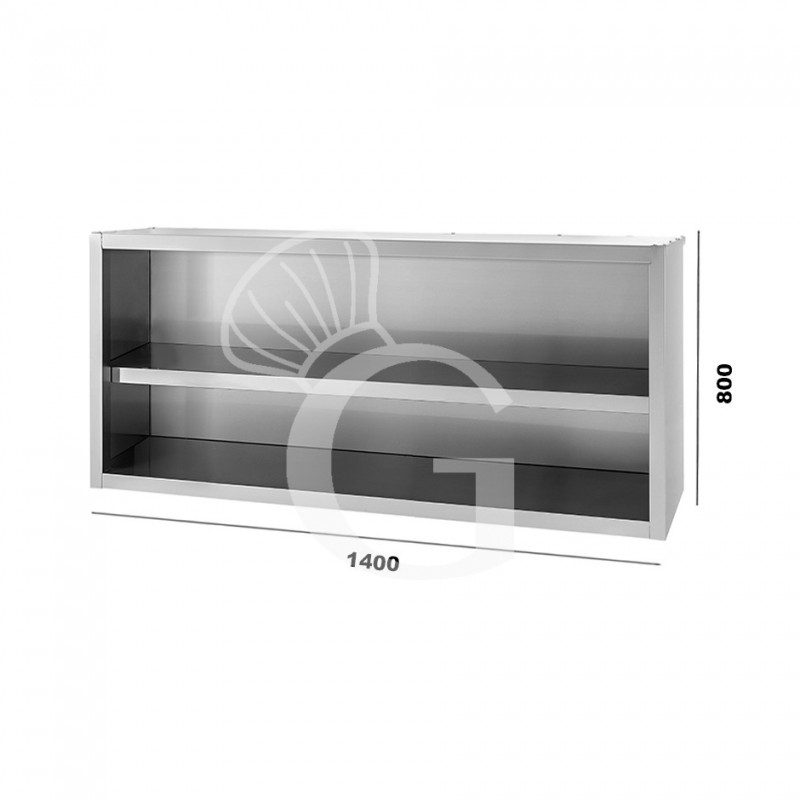 Pensile inox a giorno con 1 ripiano mis. 1400x400xH800mm