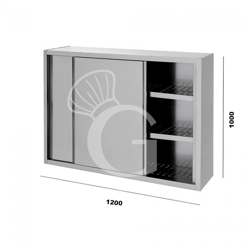 Pensile inox con scolapiatti, porte scorrevoli, mis. 1200x400xH1000mm per cucina
