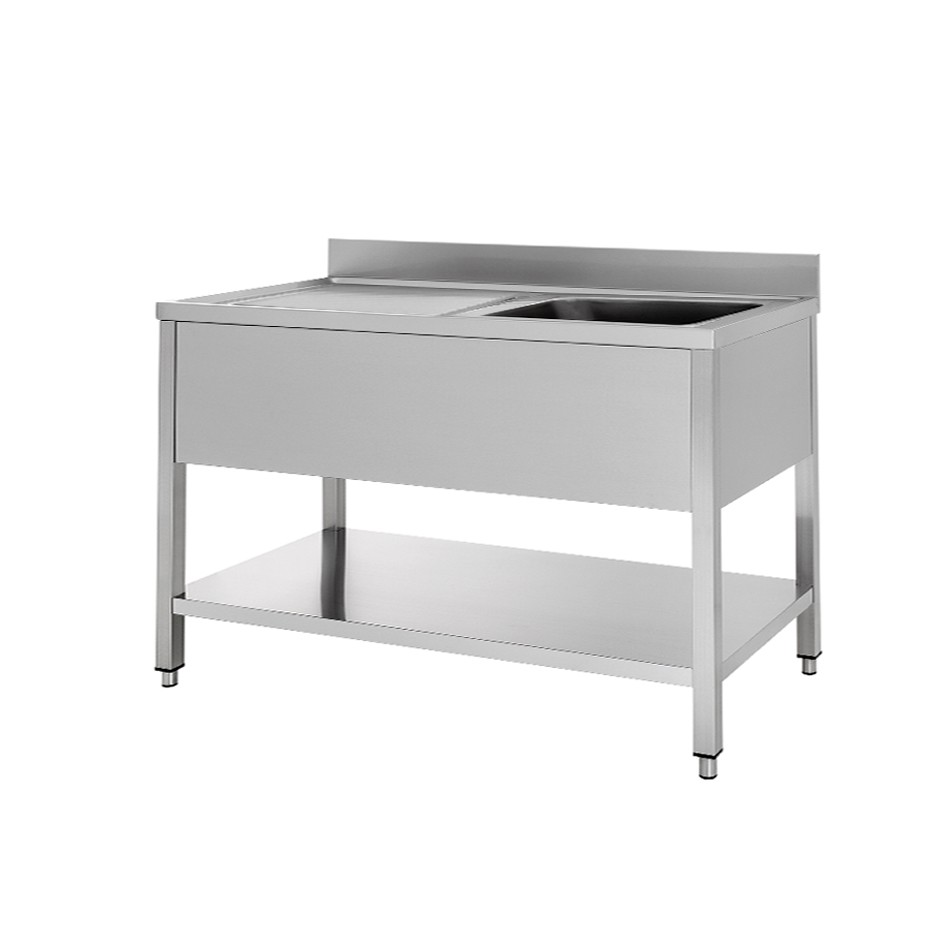 Lavello inox 1 vasca e 1 gocciolatoio, misure 1300x600mm