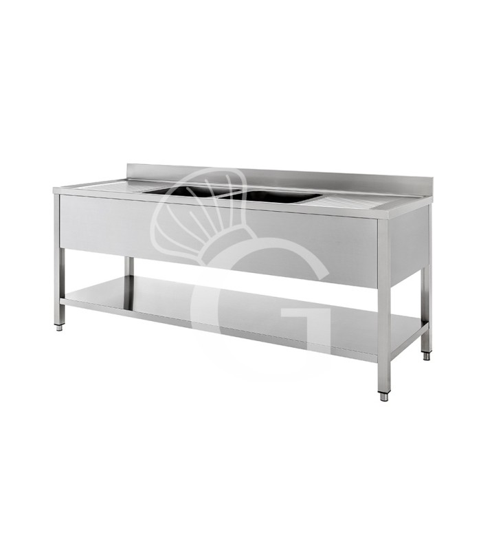 Lavello inox 2 vasche 2 gocciolatoi, misure 2200x600mm