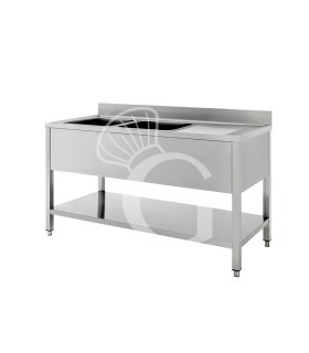 Lavello inox 2 vasche 1 gocciolatoio, misure 1600x700mm