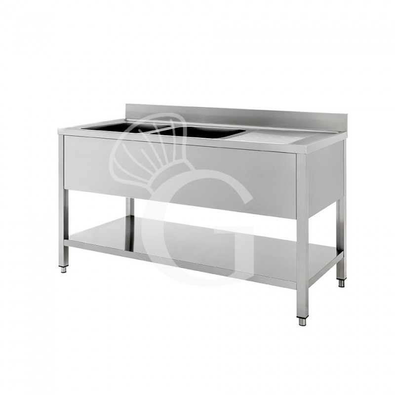 Lavello inox 2 vasche 1 gocciolatoio, misure 1600x700mm