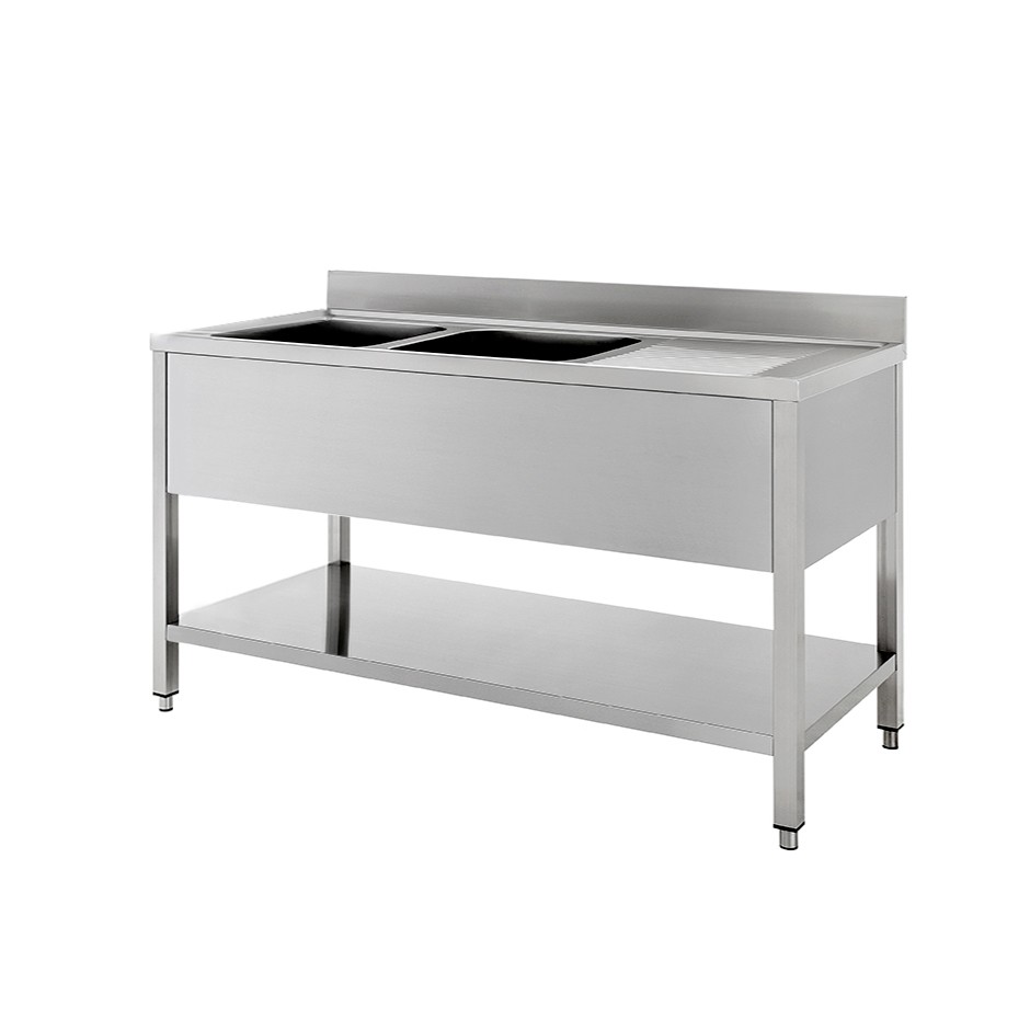 Lavello inox 2 vasche 1 gocciolatoio, misure 1600x700mm