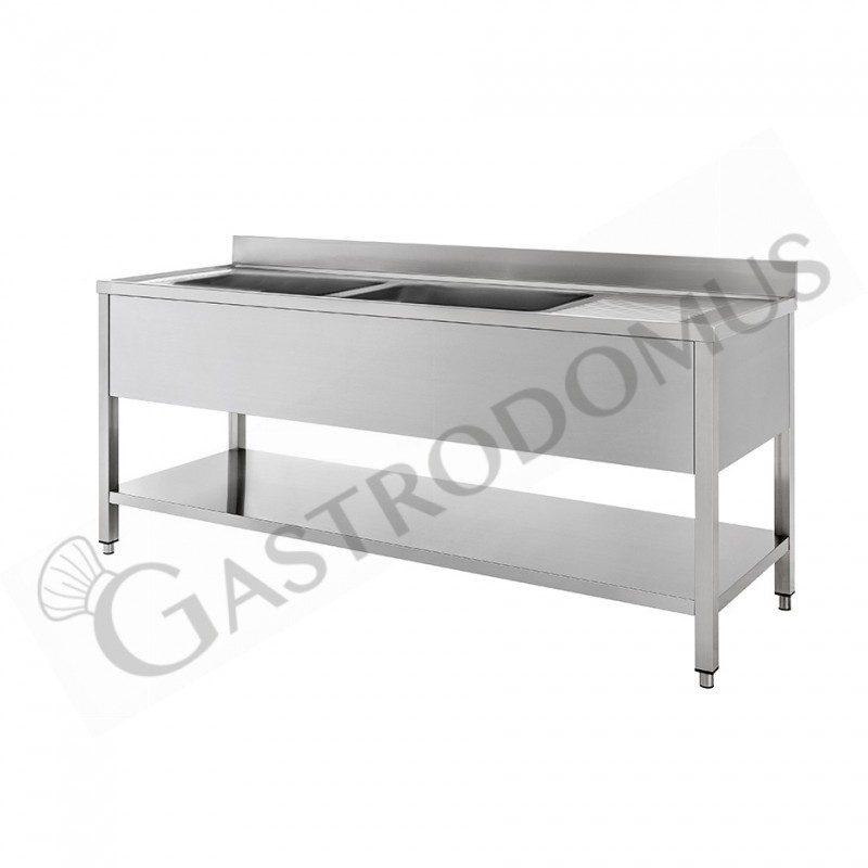 Lavello inox 2 vasche 1 gocciolatoio, misure 2000x700mm Lavello inox 2 vasche 1 gocciolatoio, misure 2000x700mm