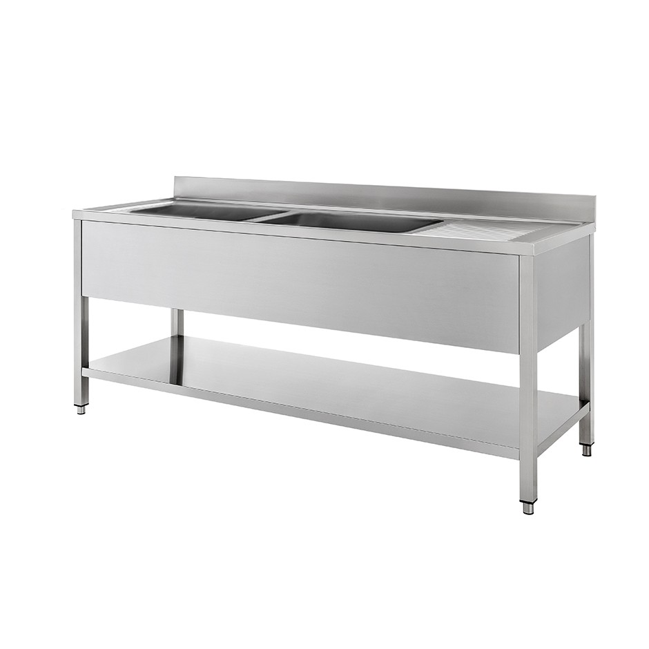 Lavello inox 2 vasche 1 gocciolatoio, misure 2000x700mm