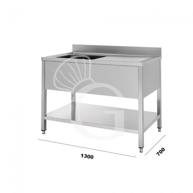 Lavello inox 1 vasca 1 gocciolatoio, mis.1300x700, per cucina