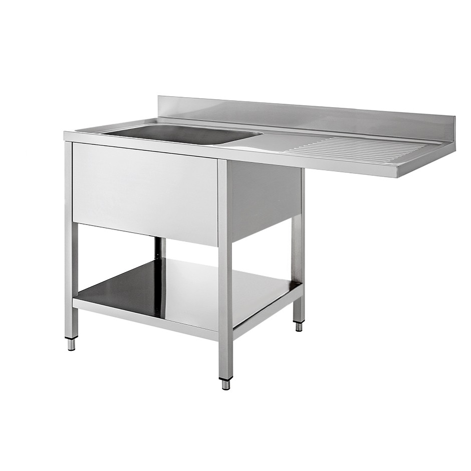 Lavello con vano lavastoviglie, 1 vasca, 1 gocciolatoio, misure 1400x700mm
