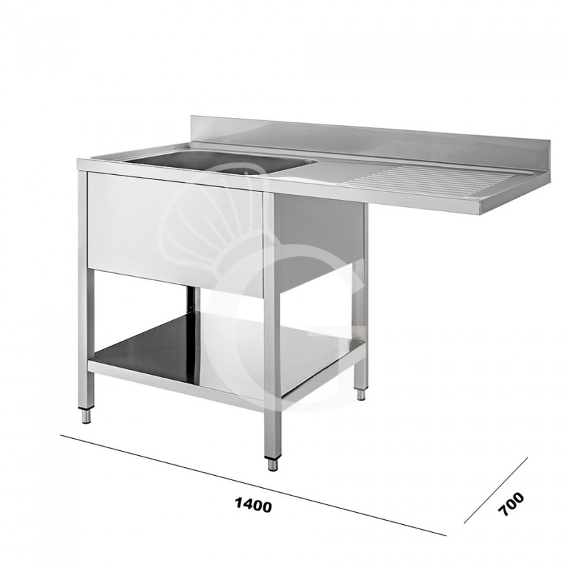 Lavello con vano lavastoviglie, 1 vasca, 1 gocciolatoio, mis.1400x700mm