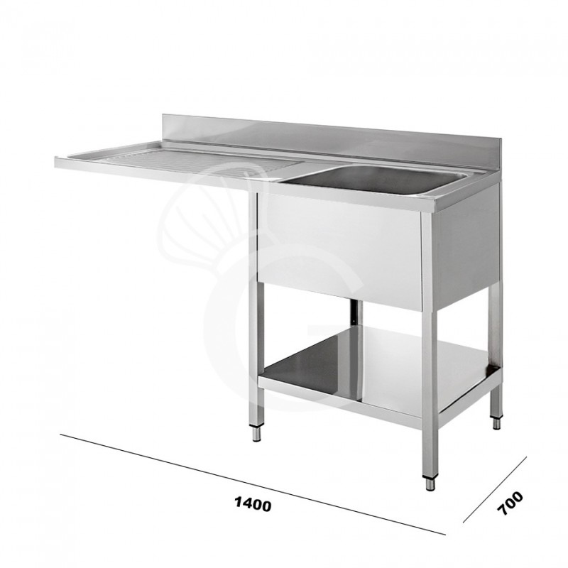 Lavello con vano lavastoviglie, 1 vasca, 1 gocciolatoio, mis.1400x700mm